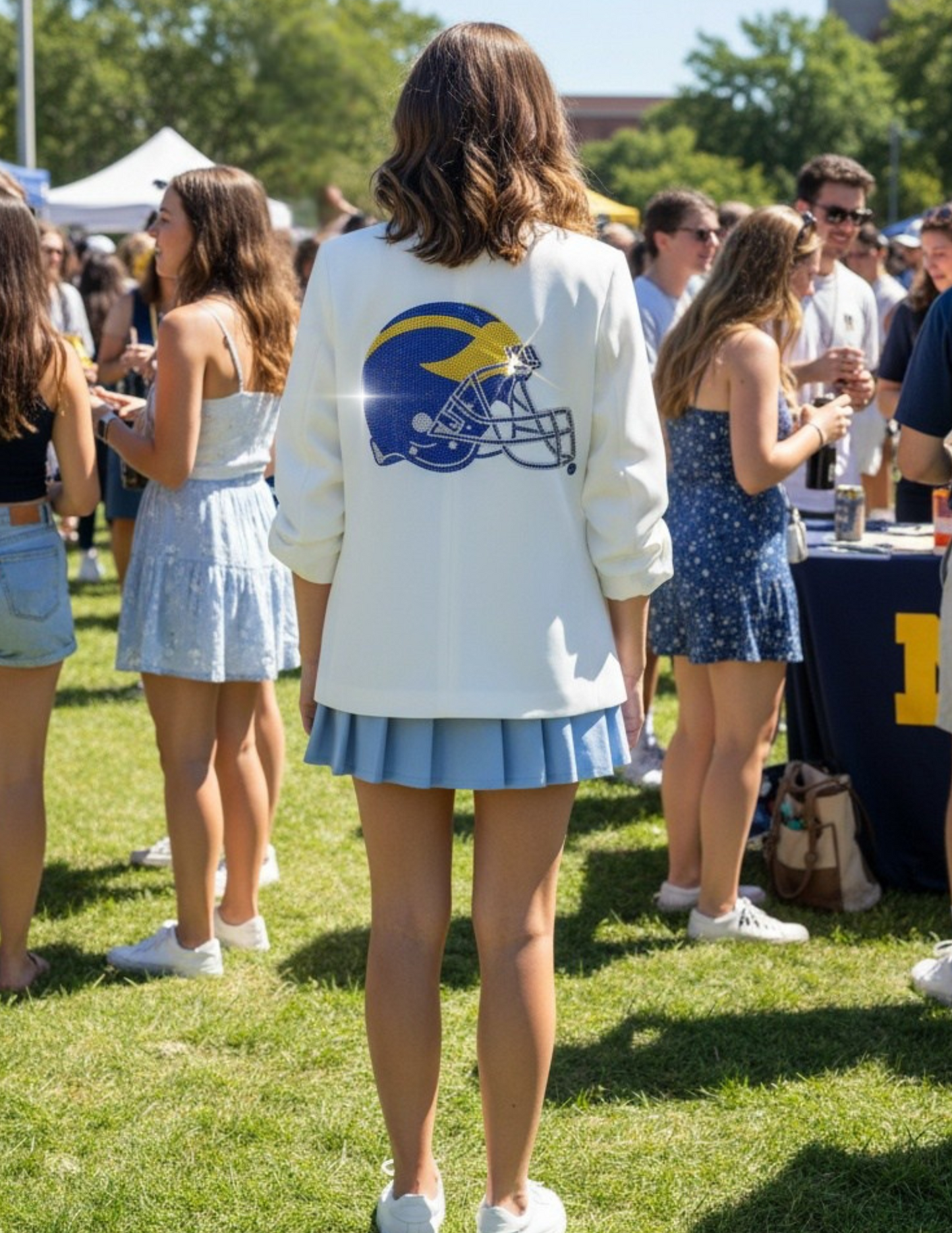 Licensed Game Day Blazer, White Ruched, University of Michigan Helmet