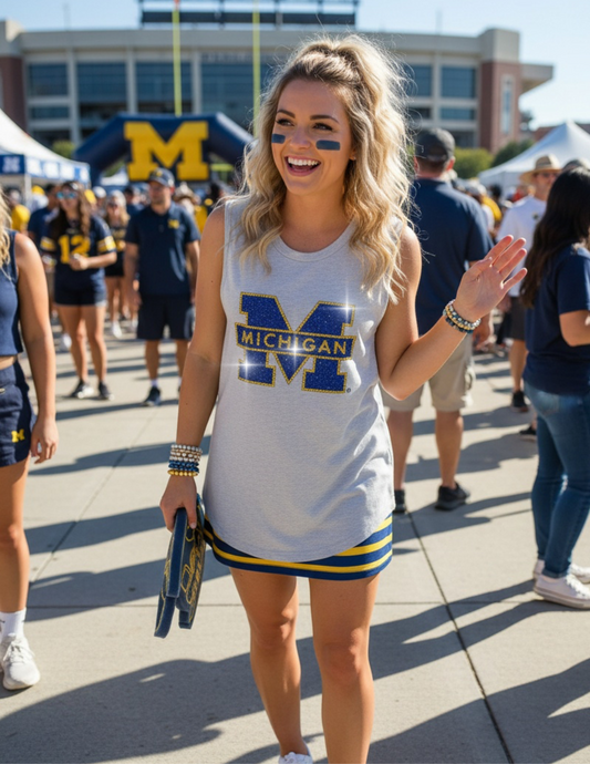 Licensed Game Day Tank Top, Gray, University of Michigan Block M