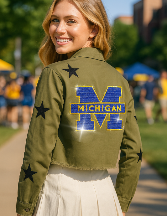 Licensed Game Day Shacket, Army Green University of Michigan Block M