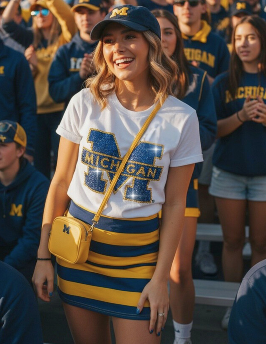 Licensed Game Day T-Shirt, Crewneck White, University of Michigan Block M