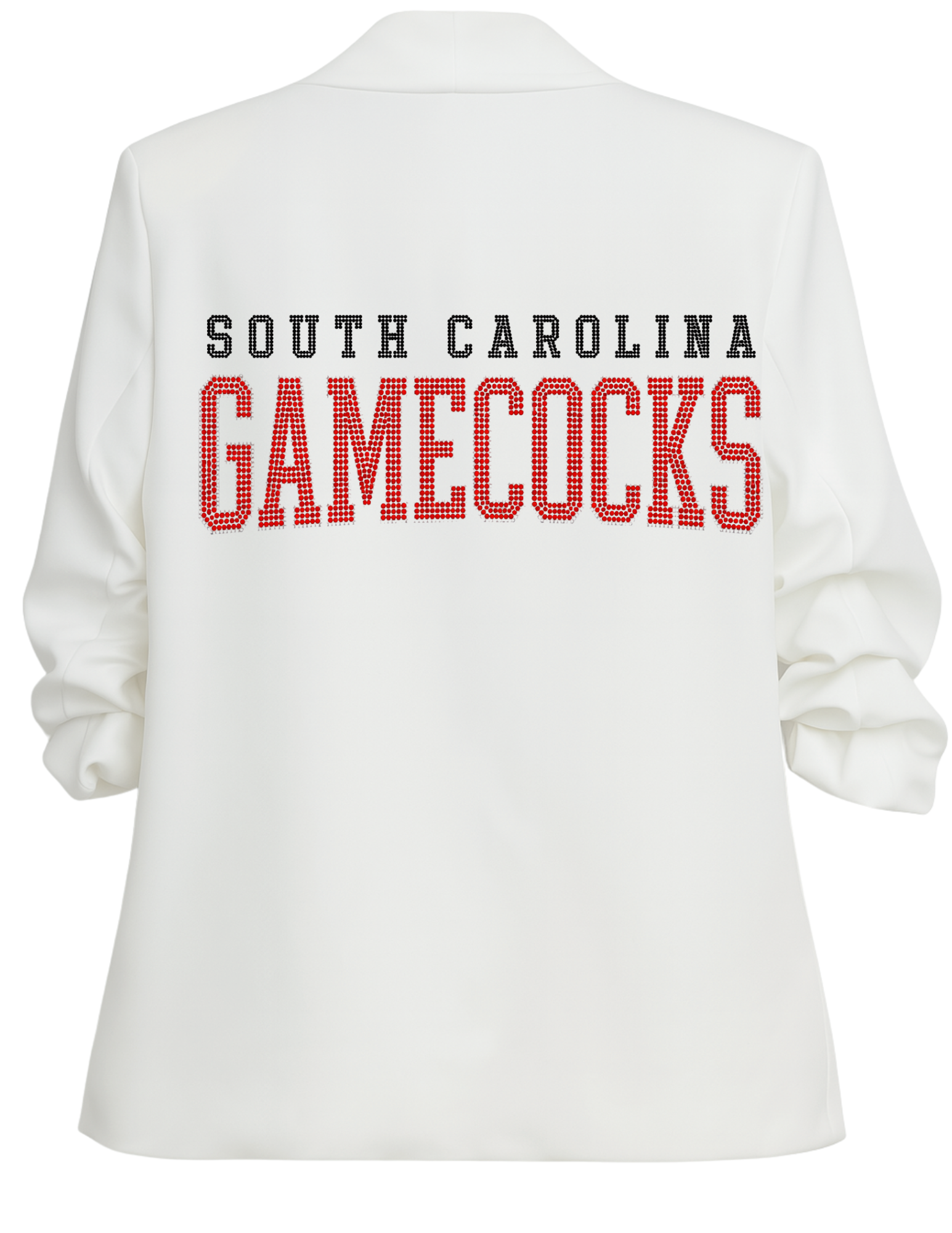 University of South Carolina Gamecocks Script White Ruched Sleeve Blazer