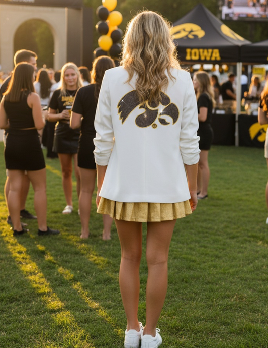 Licensed Game Day Blazer, White Ruched, Univ of Iowa Black Tigerhawk