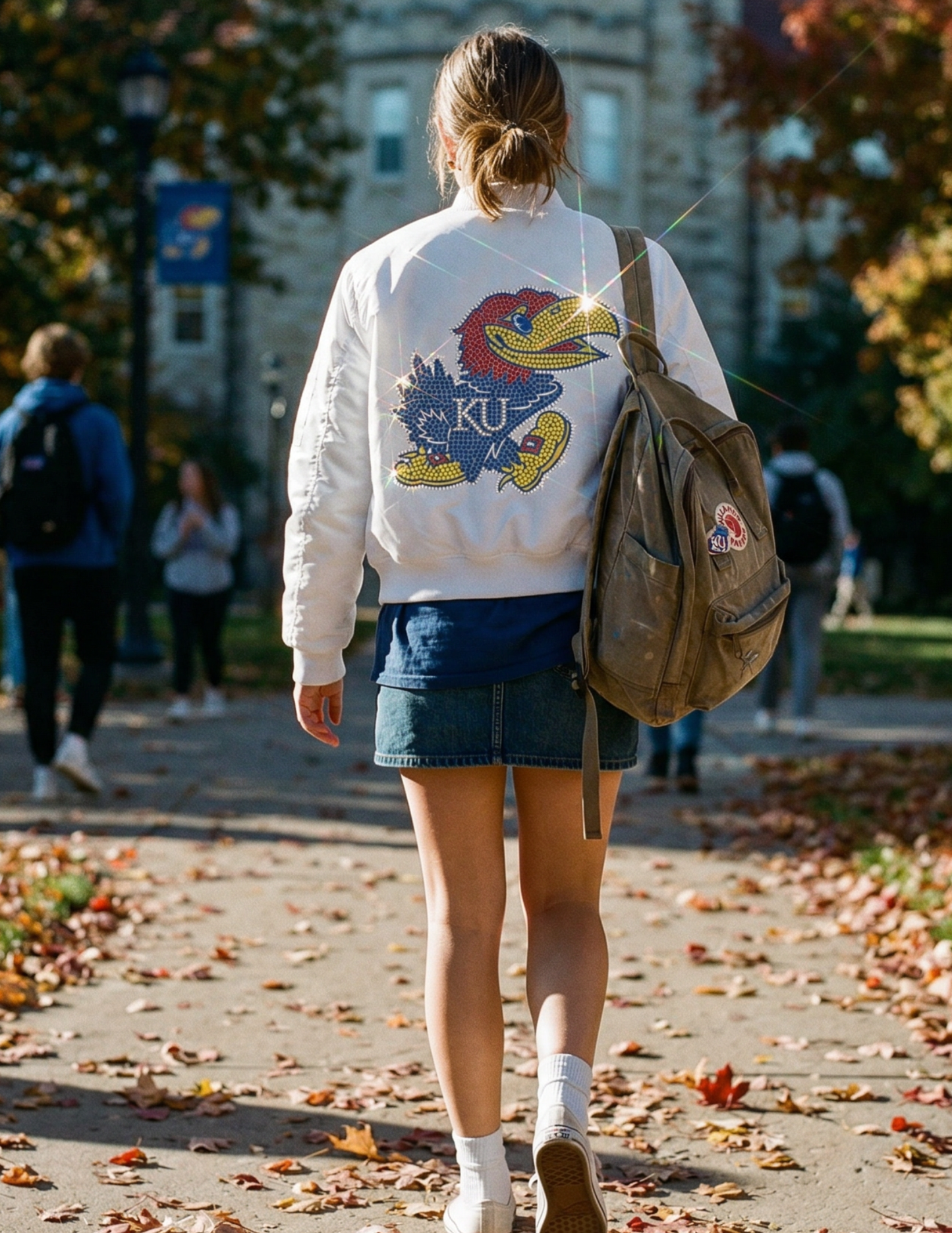 University of Kansas Jayhawk White Bomber Jacket
