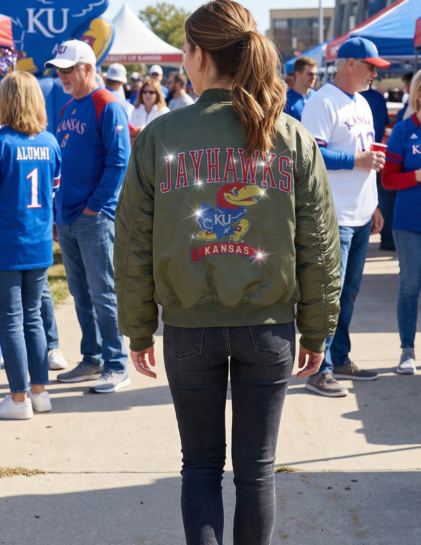 University of Kansas Jayhawks KU Kansas Army Green Bomber Jacket