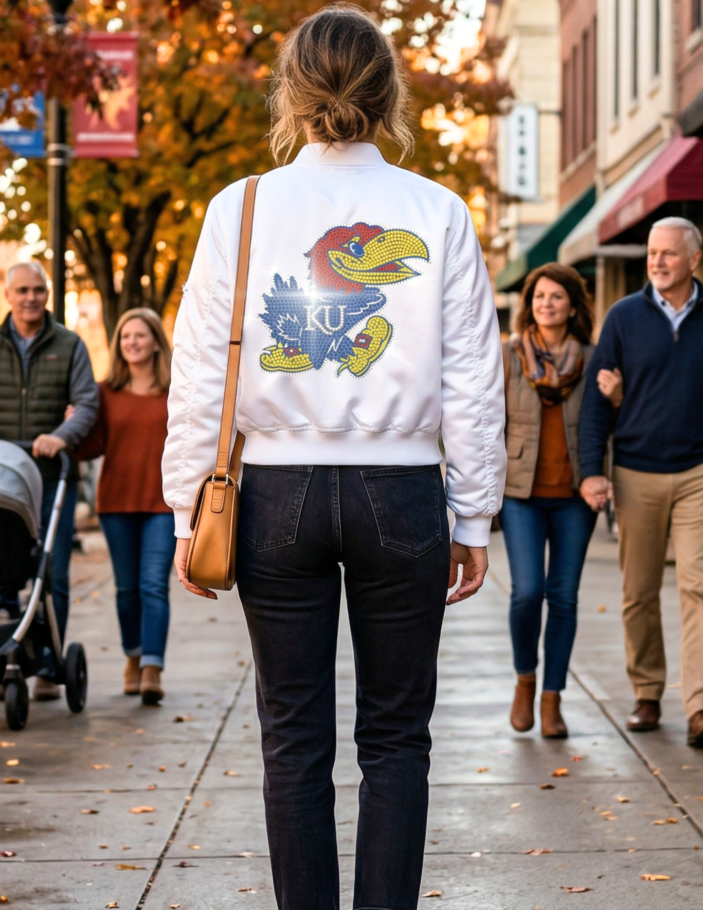 University of Kansas Jayhawk White Bomber Jacket