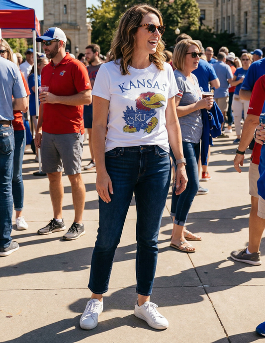 University of Kansas Jayhawks Kansas White Crewneck T-Shirt