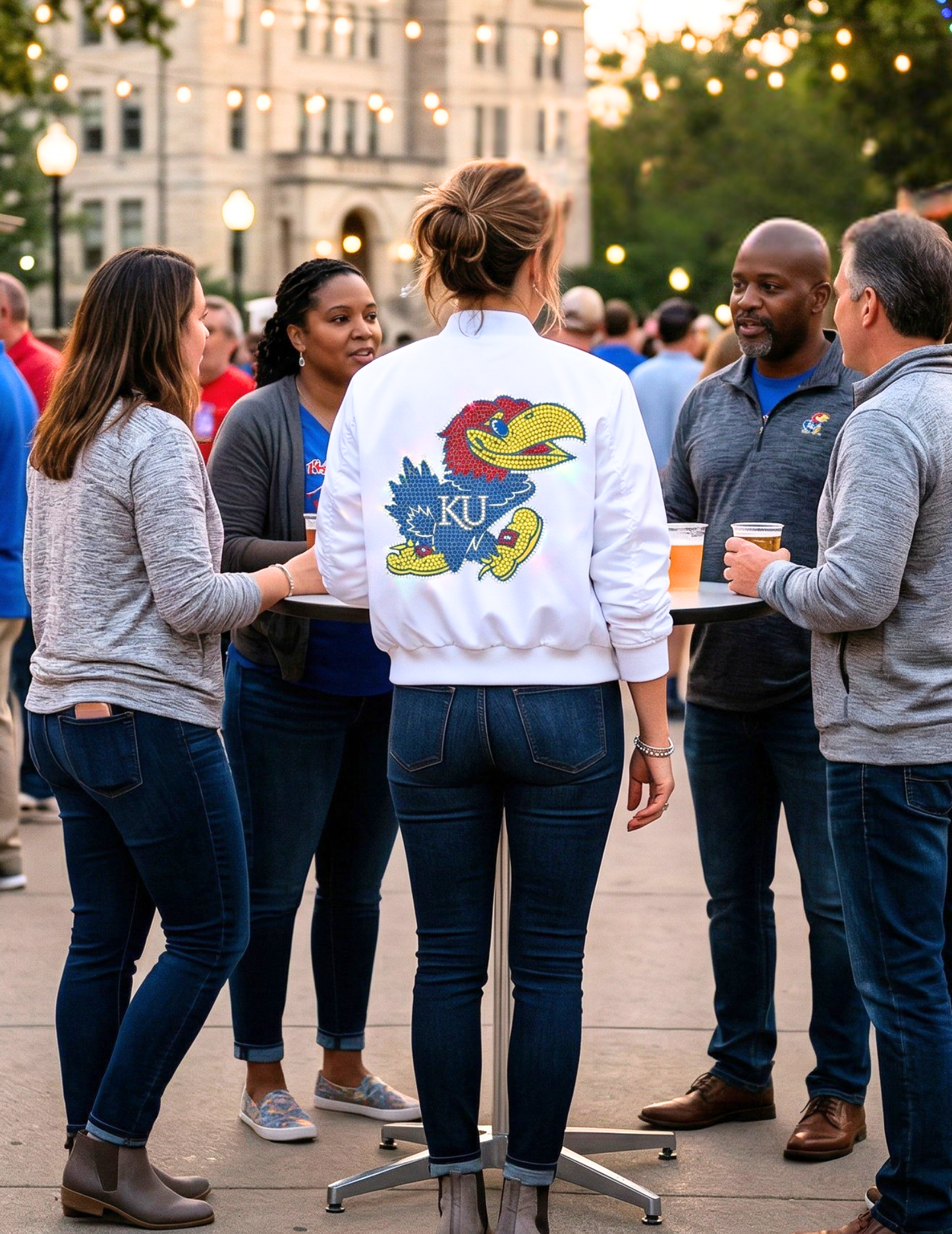 University of Kansas Jayhawk White Bomber Jacket