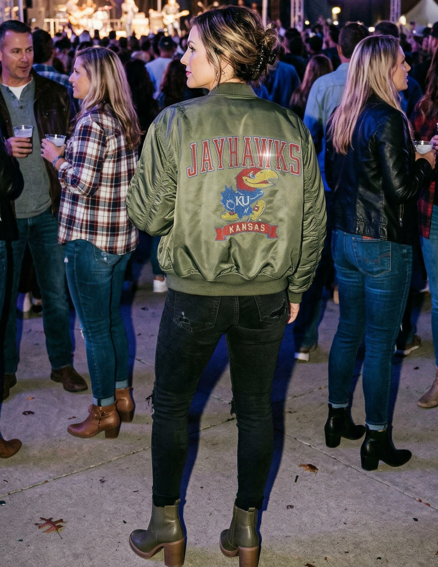 University of Kansas Jayhawks KU Kansas Army Green Bomber Jacket