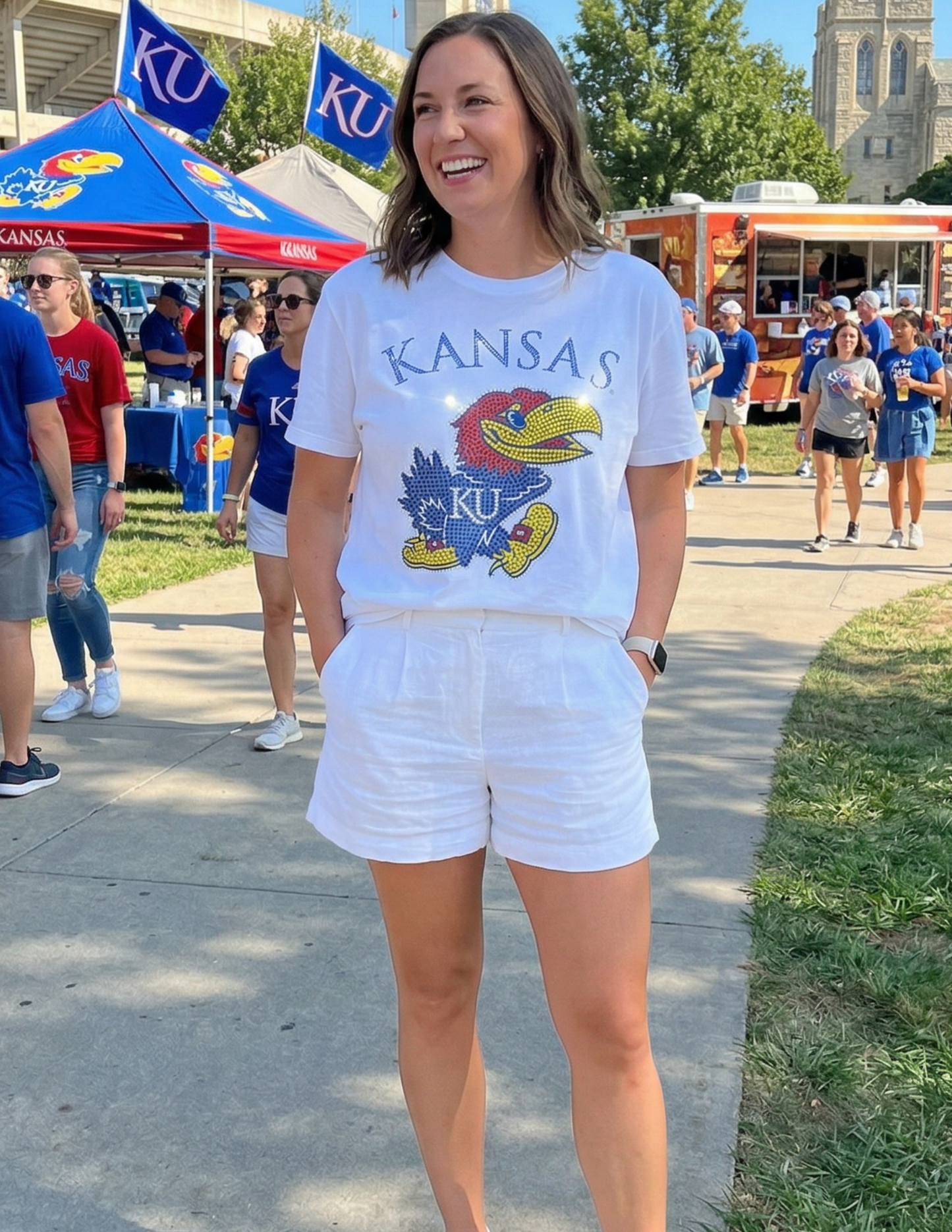 University of Kansas Jayhawks Kansas White Crewneck T-Shirt