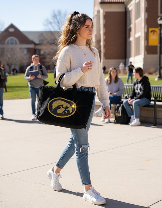 Licensed Game Day Tote, Black, Univ of Iowa Oval Tigerhawk