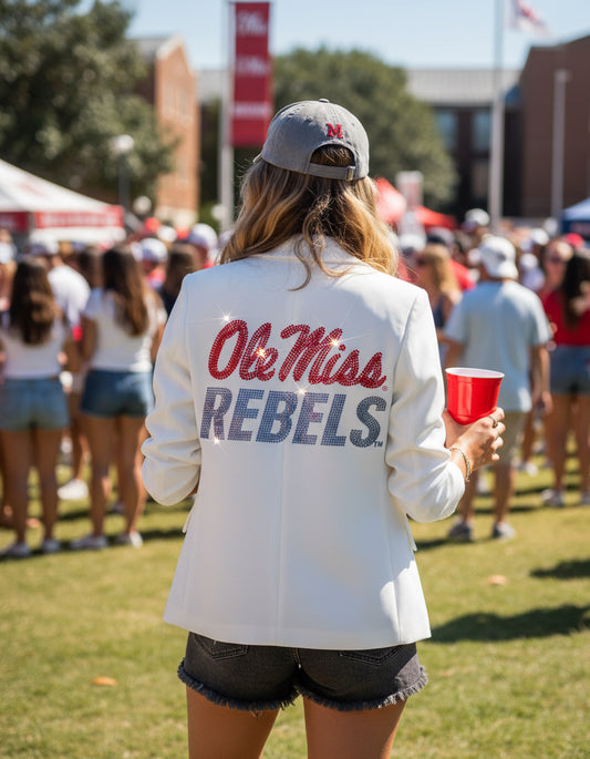 Licensed Game Day Blazer, White Ruched, Ole Miss Rebels