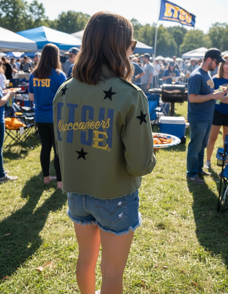 Licensed Game Day Shacket, Army Green, East Tennessee State ETSU Buccaneers