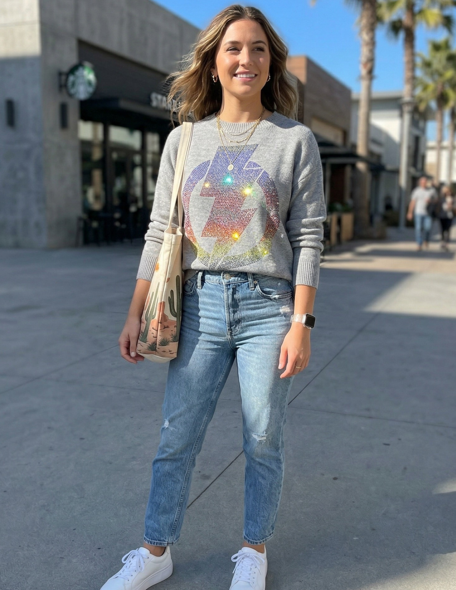 Circle Bolt Gray Crewneck Sweater