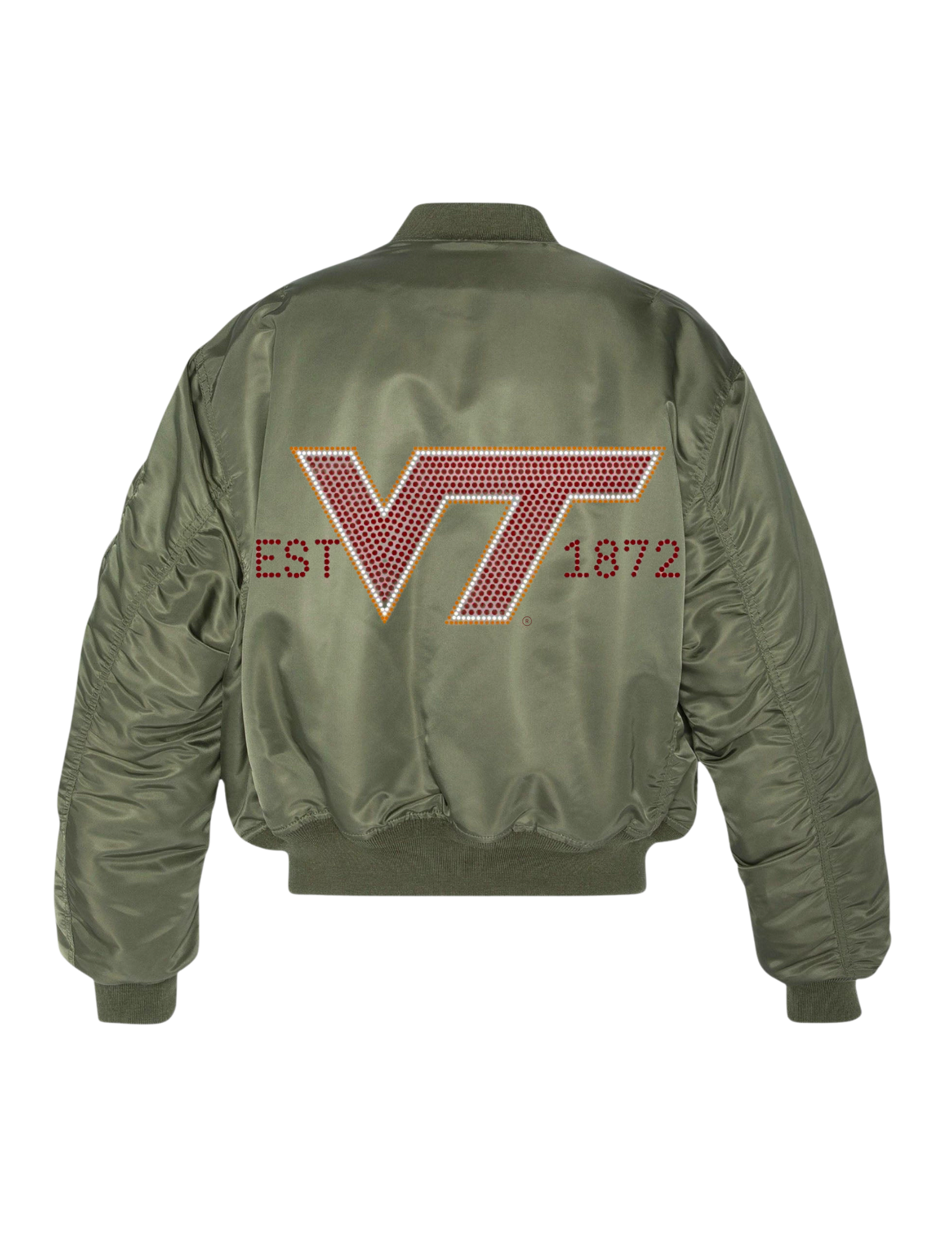 Virginia Tech EST 1872 Army Green Bomber Jacket