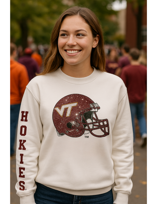 Licensed Game Day Sweatshirt, White, Virginia Tech Hokies Helmet