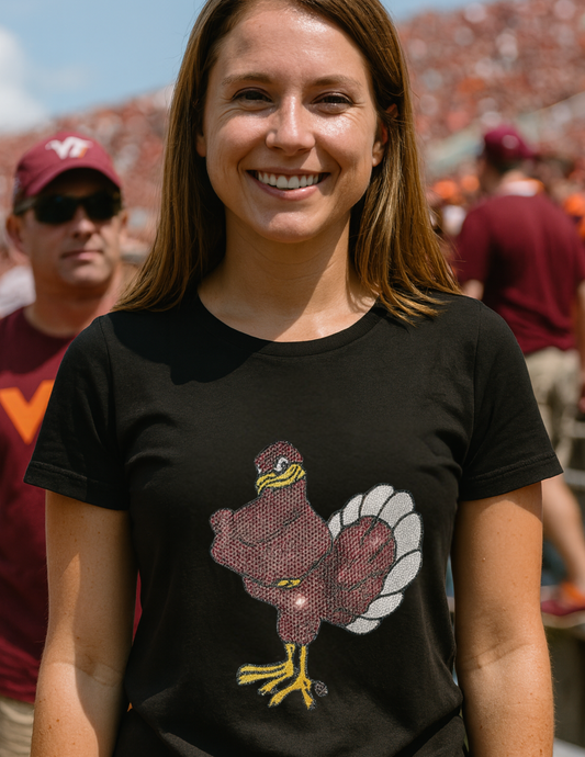Licensed Game Day T-Shirt, Crewneck Black, Virginia Tech Hokie Bird