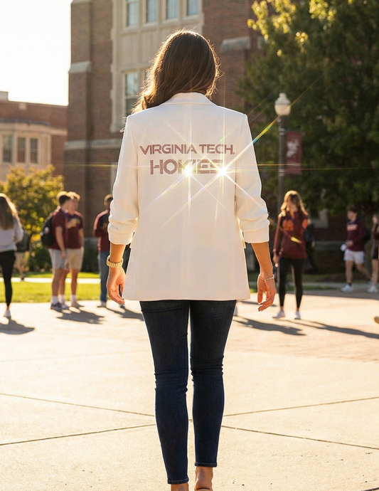 Virginia Tech Hokies Script White Ruched Sleeve Blazer