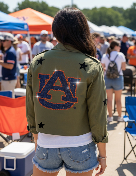 Licensed Game Day Shacket, Army Green, Auburn Univ Navy AU
