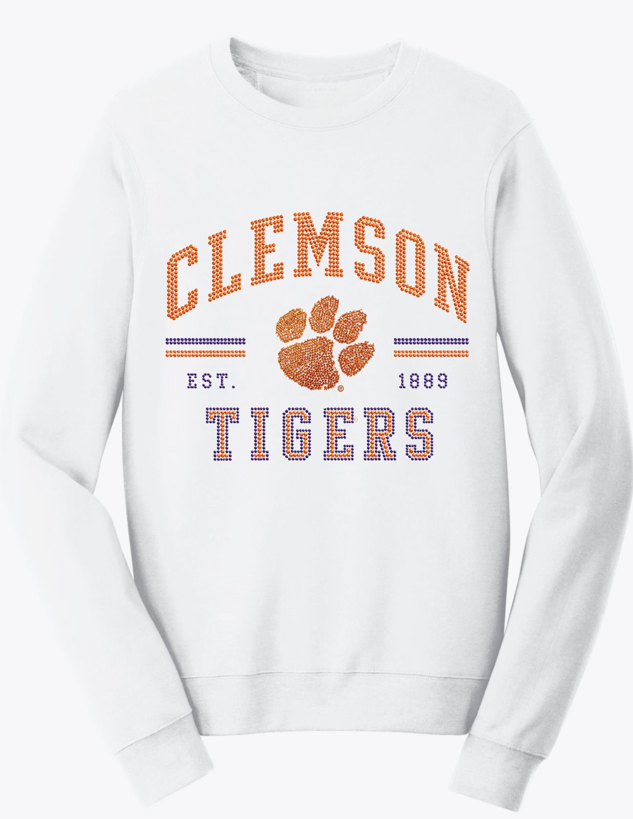 Clemson University Tigers EST 1889 White Crewneck Sweatshirt