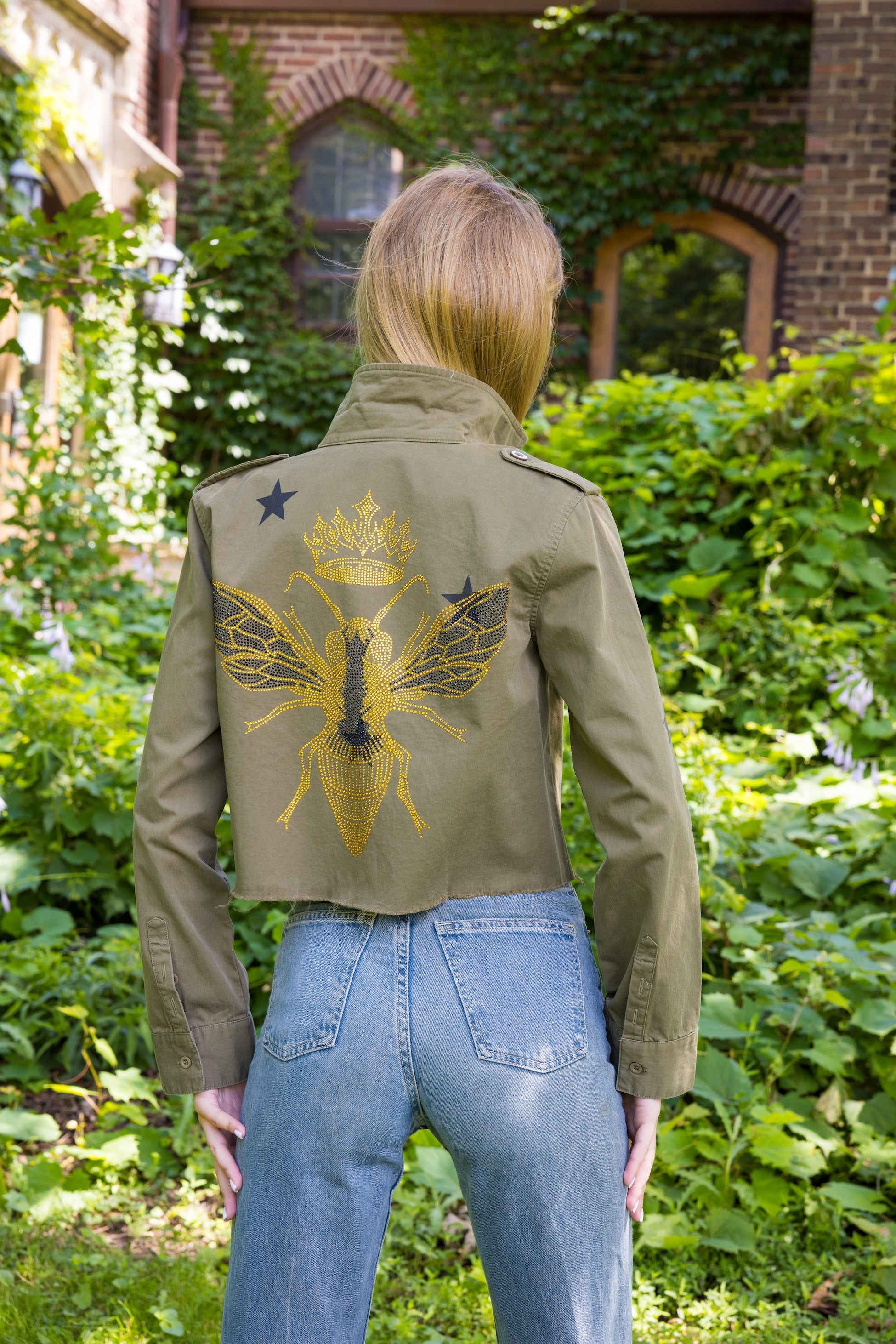 Gold Queen Bee Army Green Shacket
