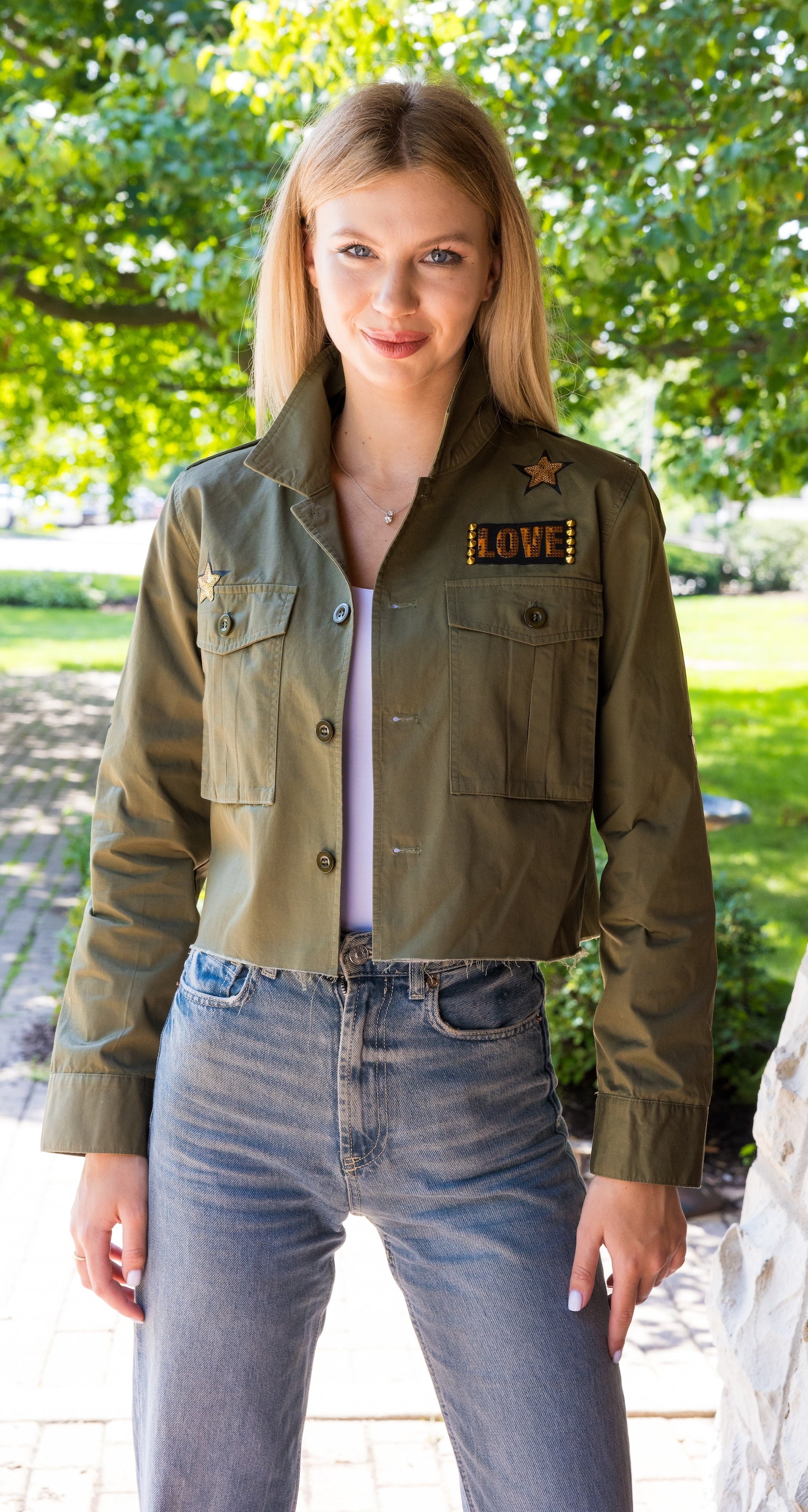 Love & Gold Stars Army Green Shacket