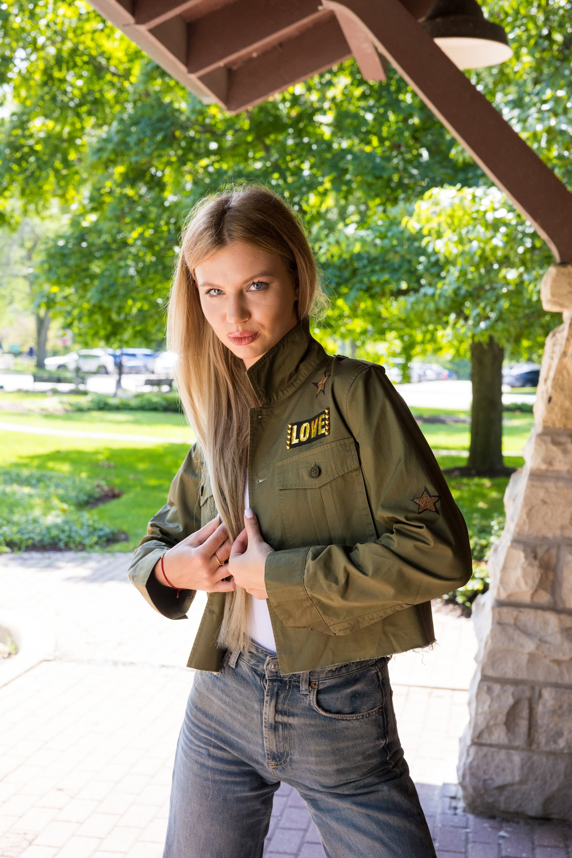 Love & Gold Stars Army Green Shacket