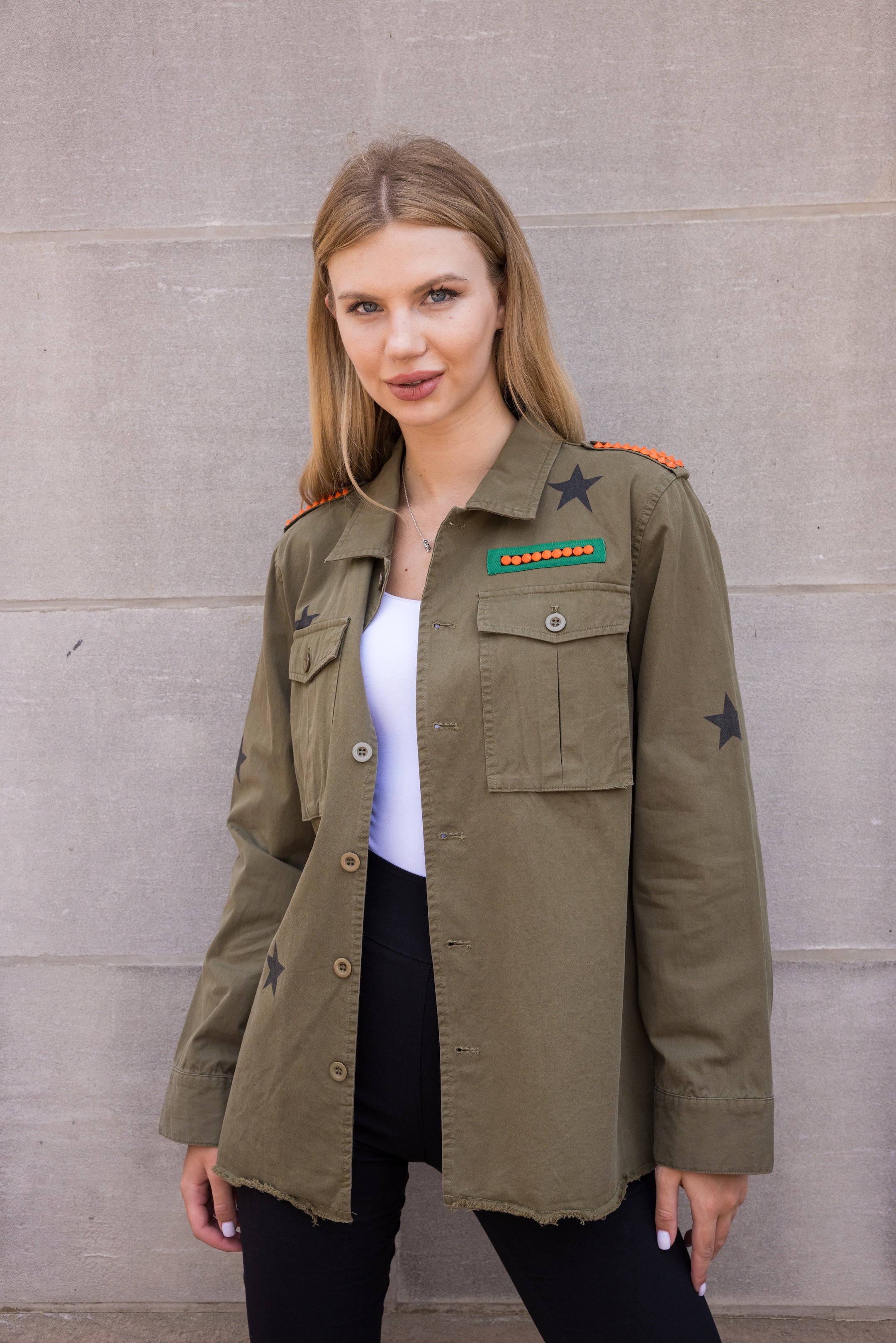 Tiger Face Army Green Shacket