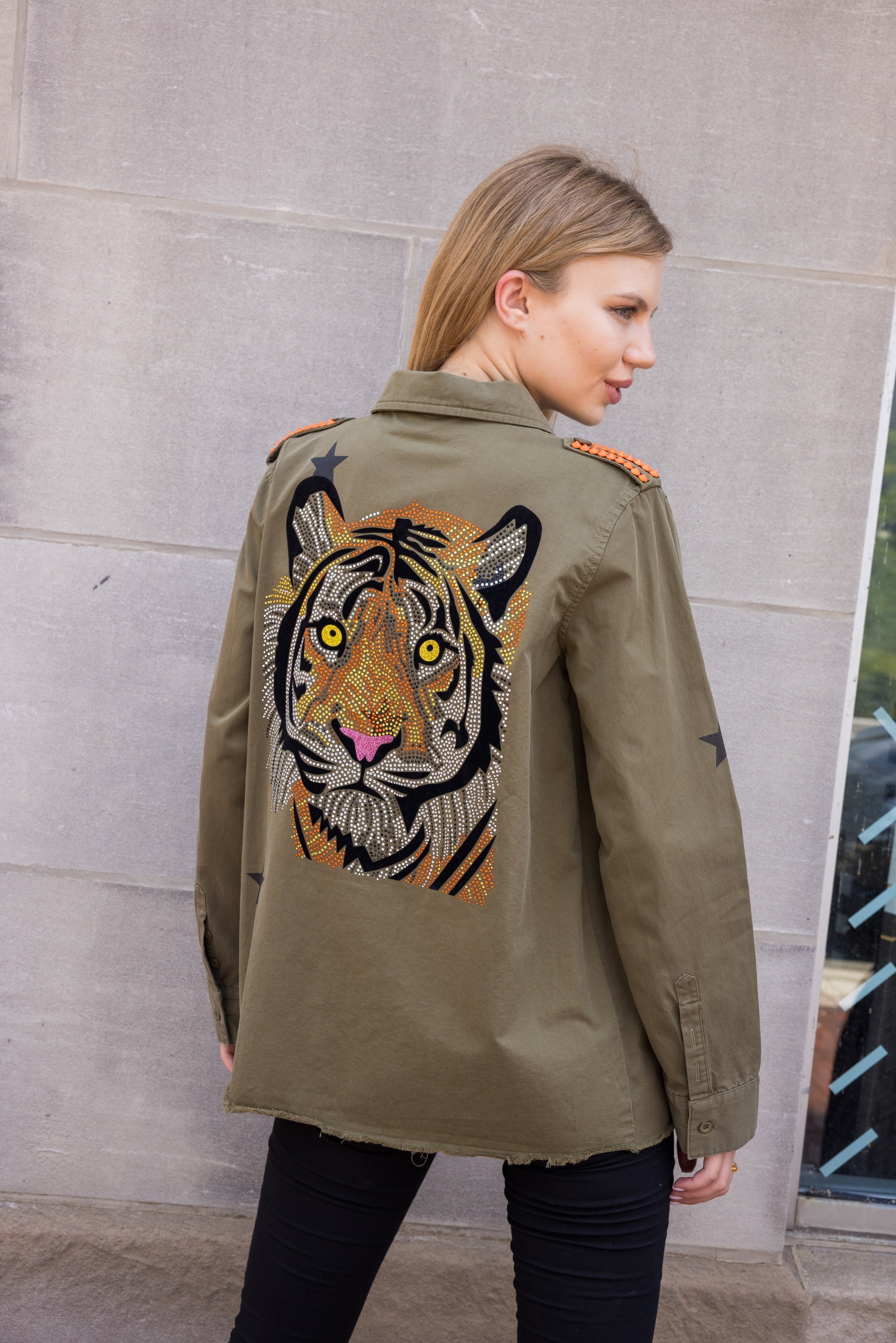 Tiger Face Army Green Shacket
