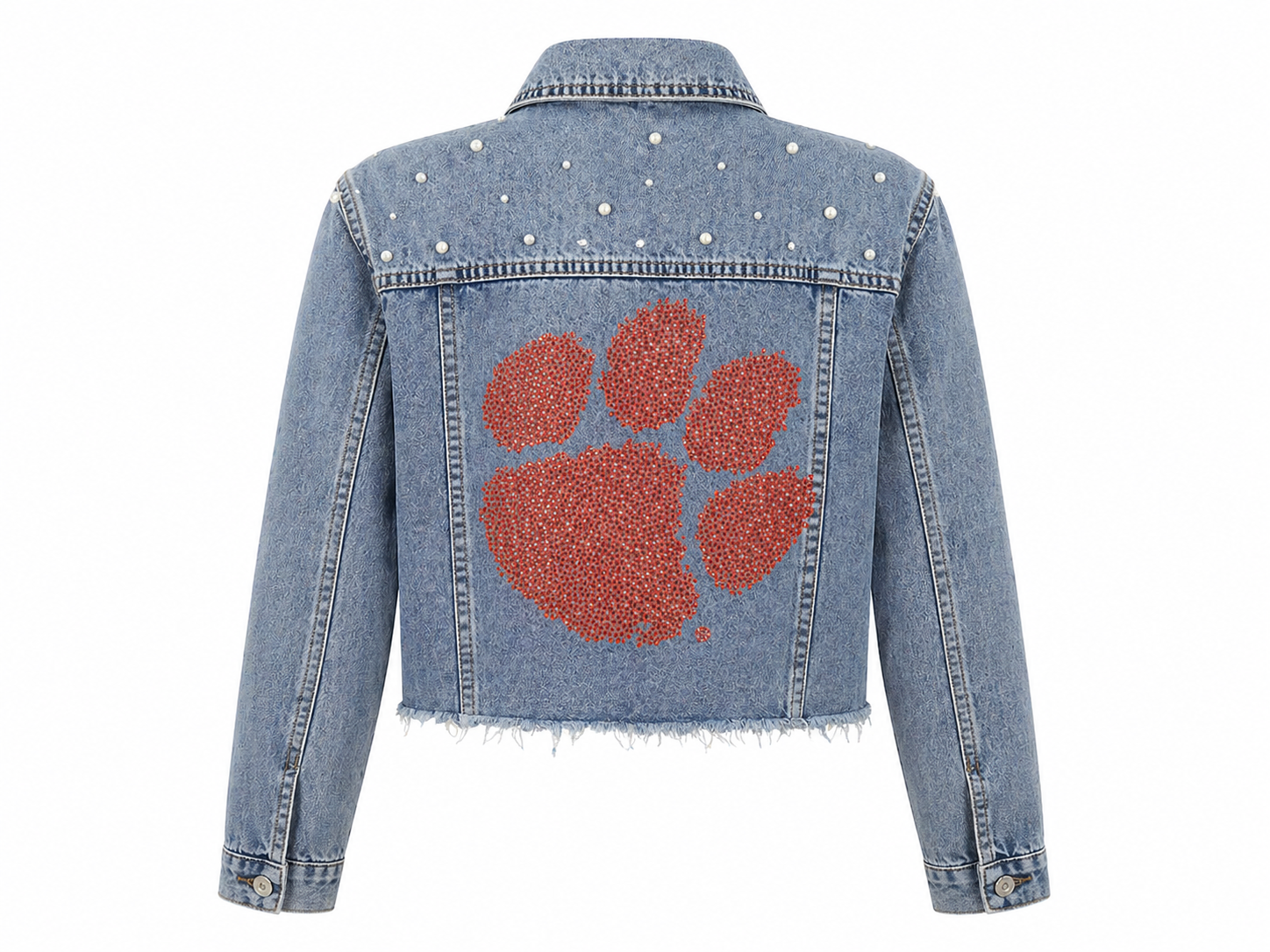 Clemson Large Paw Pearl Denim Jacket