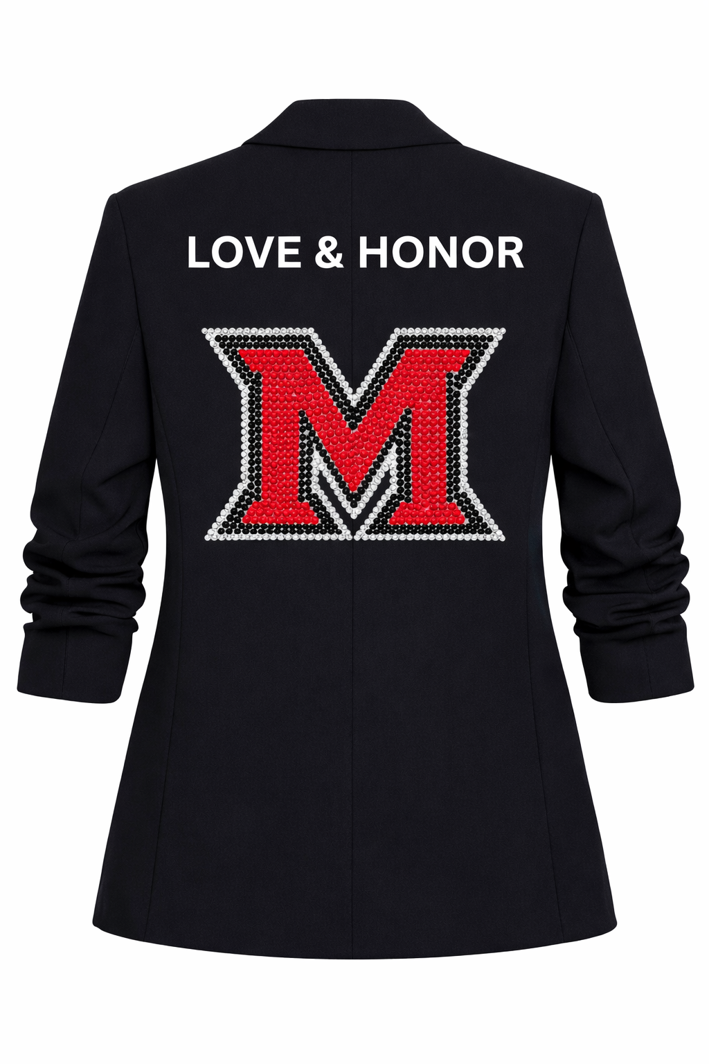 Miami of Ohio Love & Honor,  Black Ruched Sleeve Blazer