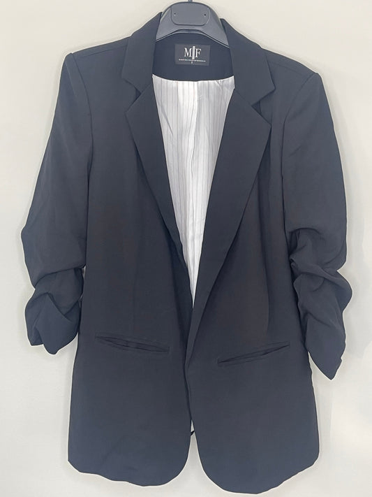 Black Ruched Blazer with Pinstripe Lining