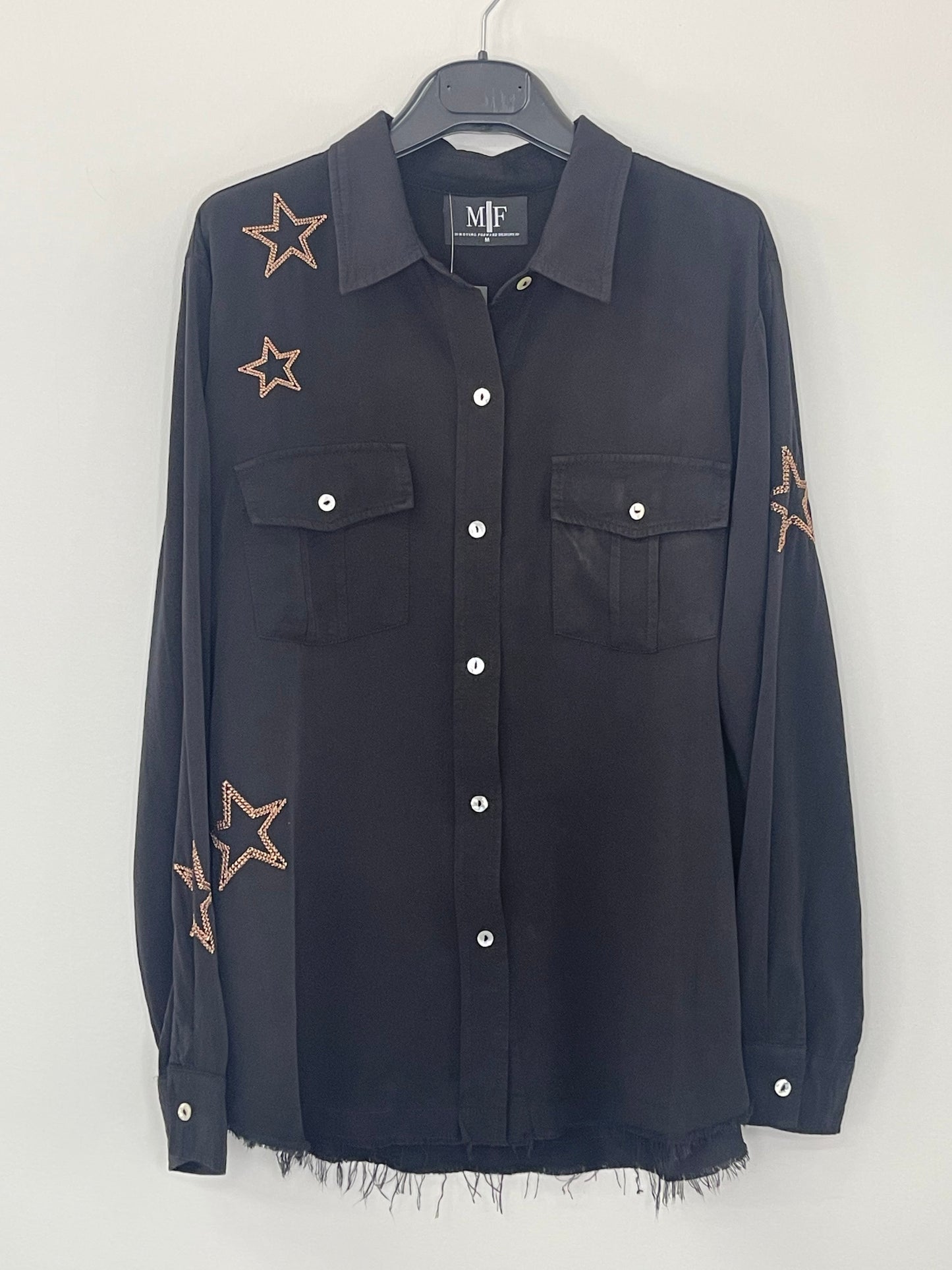 Shirt, Embroidered Star Black, Gunmetal Love Repeater