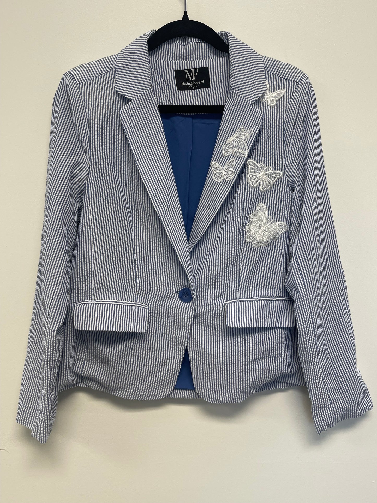 Blazer, Seersucker Blue, White Butterflies