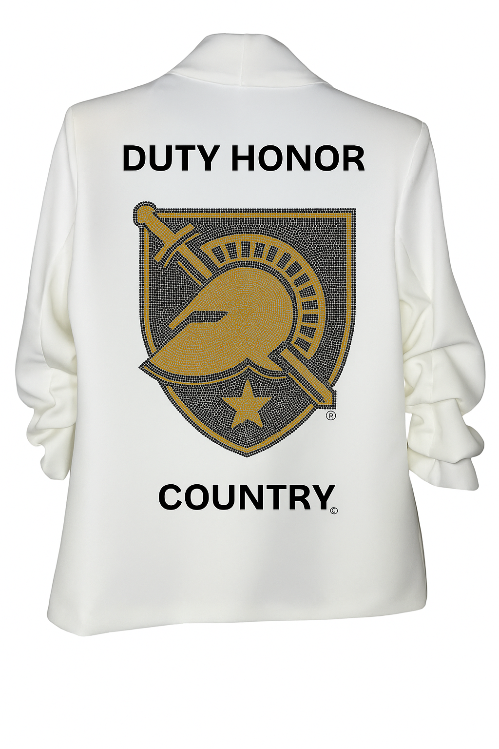 Licensed Game Day Blazer, White Ruched, Army West Point Duty Honor Country Athena Shield