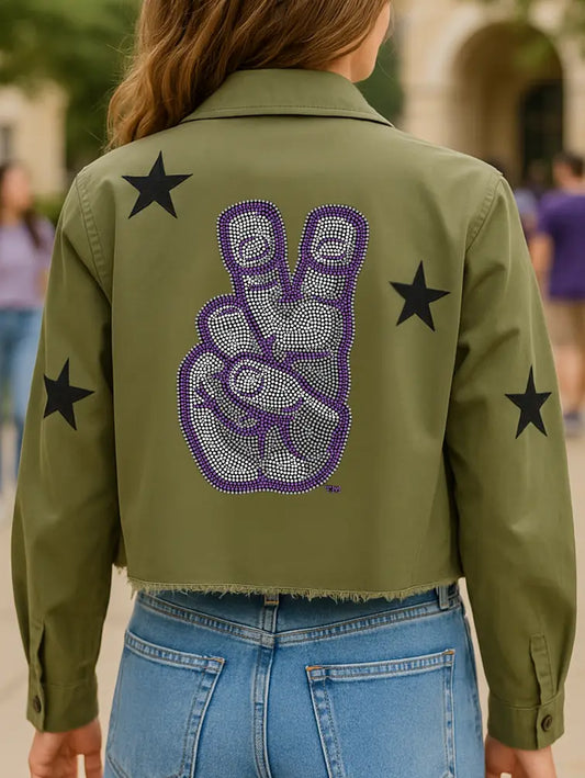 Licensed Game Day Shacket, Cropped Army Green, TCU Hand Mark