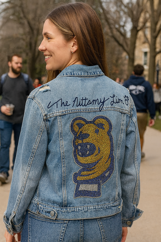 Licensed Game Day Jacket, Denim, Penn State The Nittany Lion Mascot Head