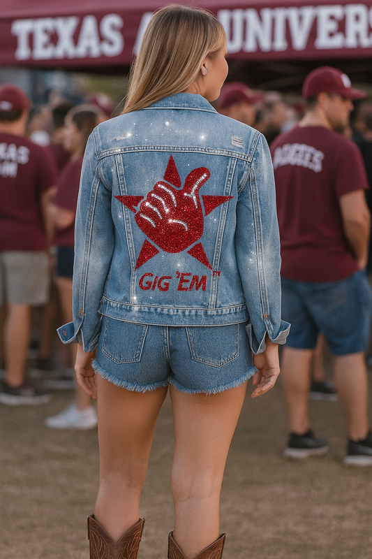 Licensed Game Day Denim, Medium Wash, Texas A&M Gig Em Hand Star