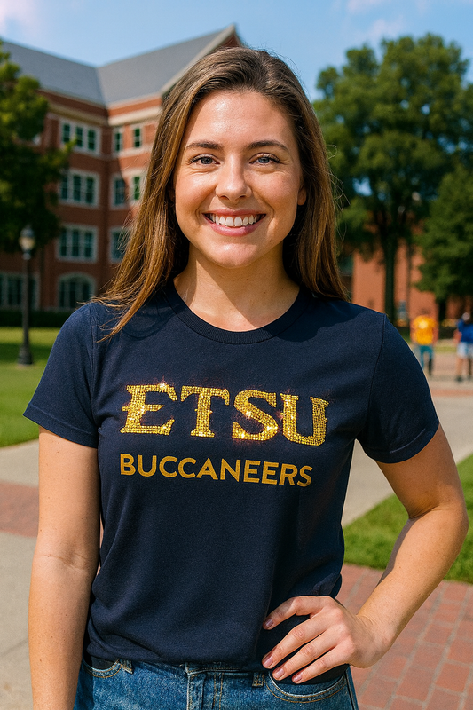 Licensed Game Day T-Shirt, Crewneck Navy, East Tennessee State ETSU Buccaneers