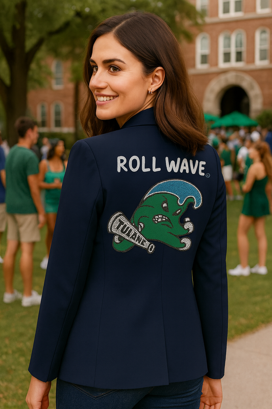 Licensed Game Day Blazer, Navy w/ Green Lining, Tulane Roll Wave