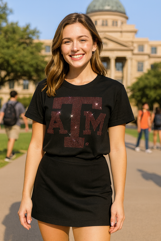 Licensed Game Day T-Shirt, Crewneck Black, Texas A&M Logo