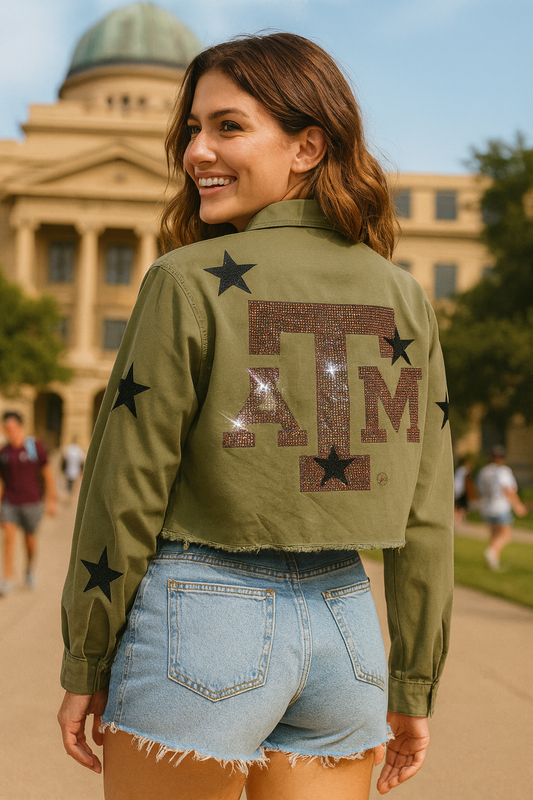 Licensed Game Day Shacket, Army Green, Texas A&M Logo