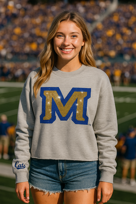 Licensed Game Day Sweatshirt, Gray, Montana State Block M & Cats Script
