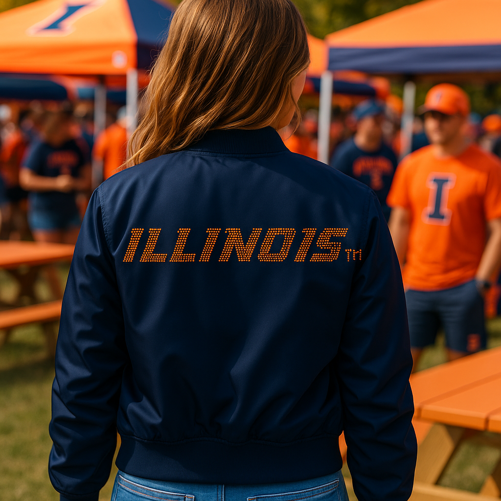 Licensed Game Day Jacket, Navy Bomber, University of Illinois Orange Illinois