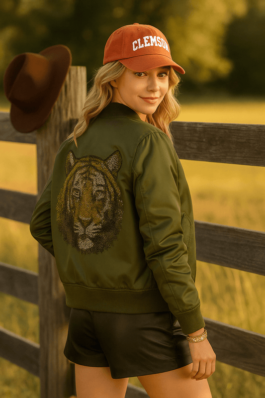 Licensed Game Day Jacket, Green Bomber, Clemson Tiger Face