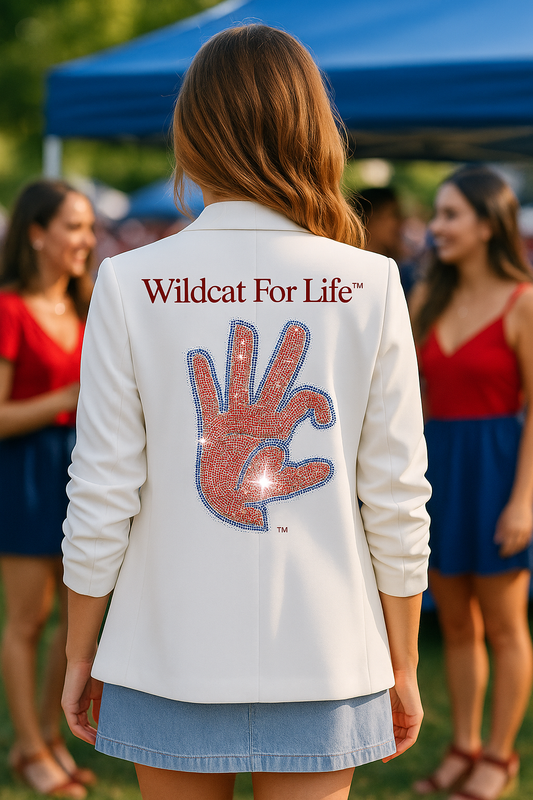 Licensed Game Day, White Blazer, Univ of Arizona Hand Wildcat for Life