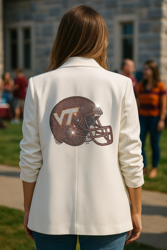 Licensed Game Day Blazer, White Ruched, Virginia Tech Helmet