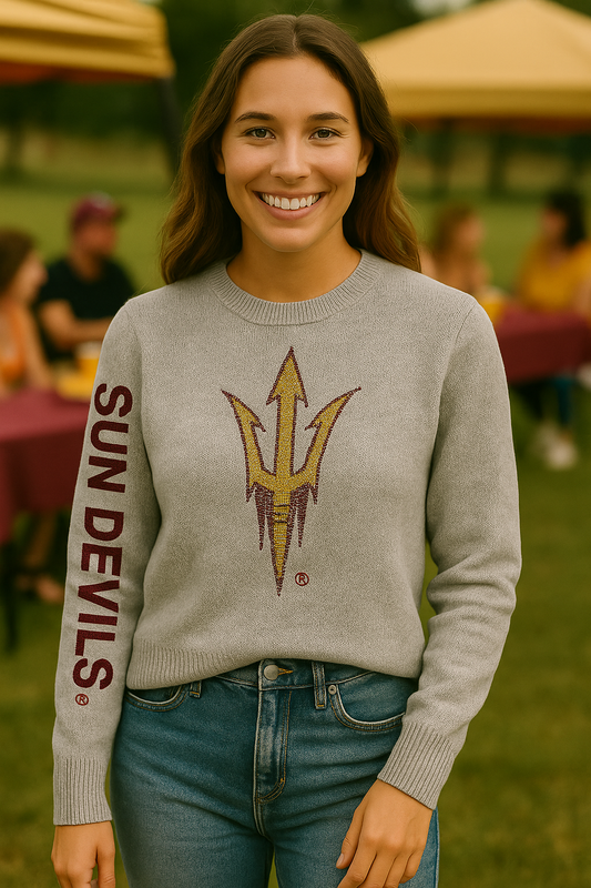 Licensed Game Day Sweater, Crewneck Gray, Arizona State Sun Devils Fork