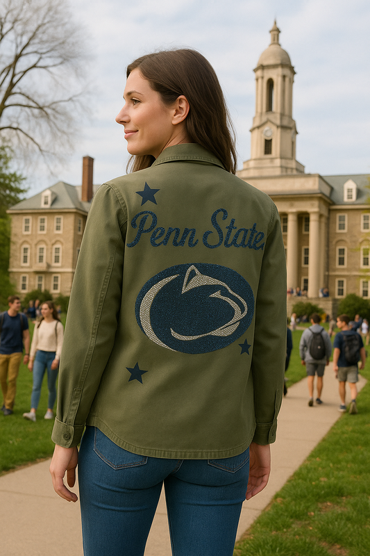Licensed Game Day Jacket, Cropped Army Shacket, Penn State & Decal