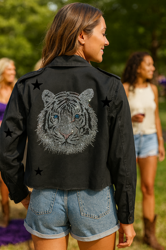 Shacket, Black, Silver Tiger