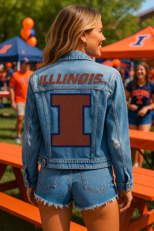 Licensed Game Day Jacket, Denim, Univ Of Illinois Orange Fighting Illini Block I